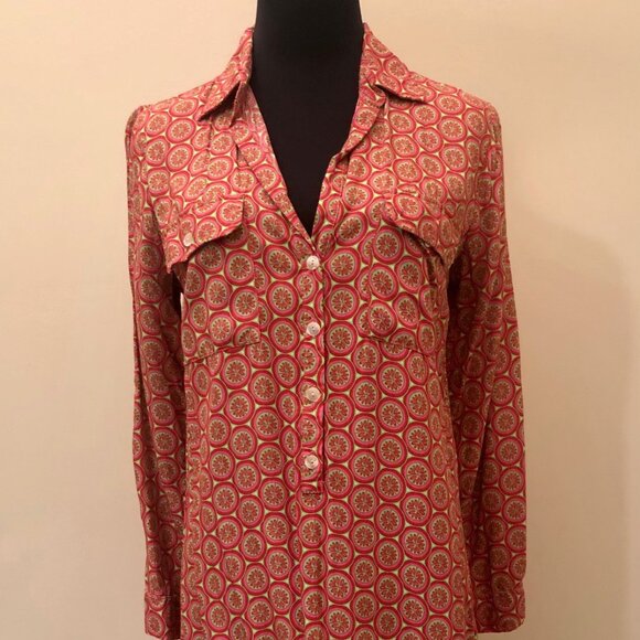 Escapada Tunic Dress Abalone Buttons Citrus Pattern Print Pink Green Size Small - Picture 2 of 14
